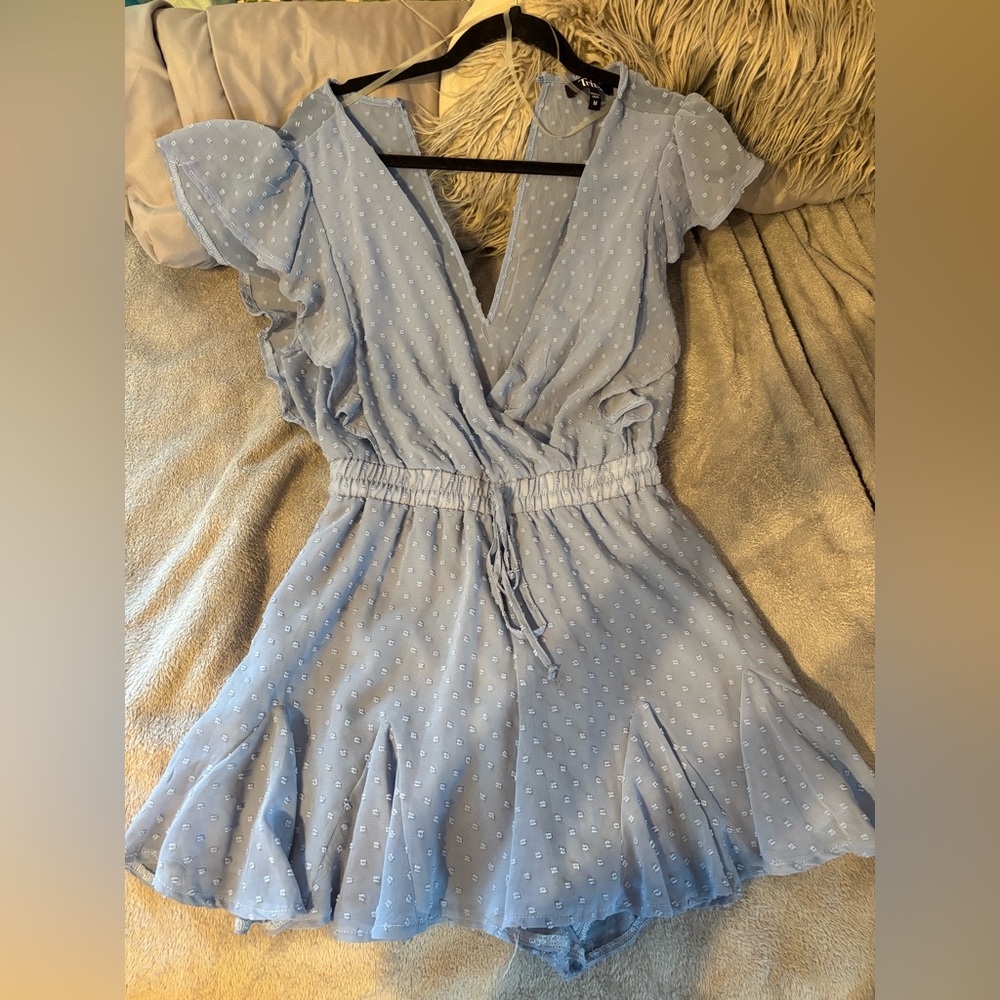 Light Blue Swiss polka Dot Romper